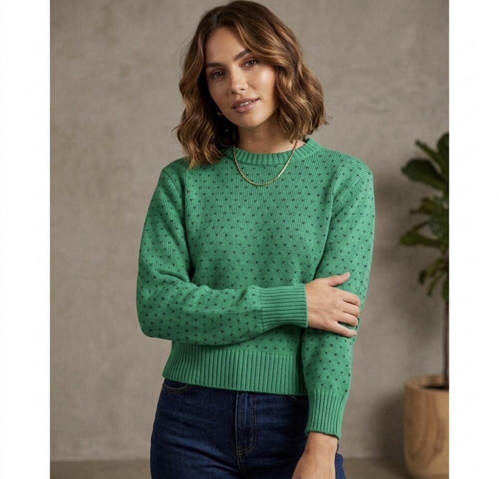 VTG Lands End Birdseye Norwegian Sweater Women Small Knit Norway Fisherman Green